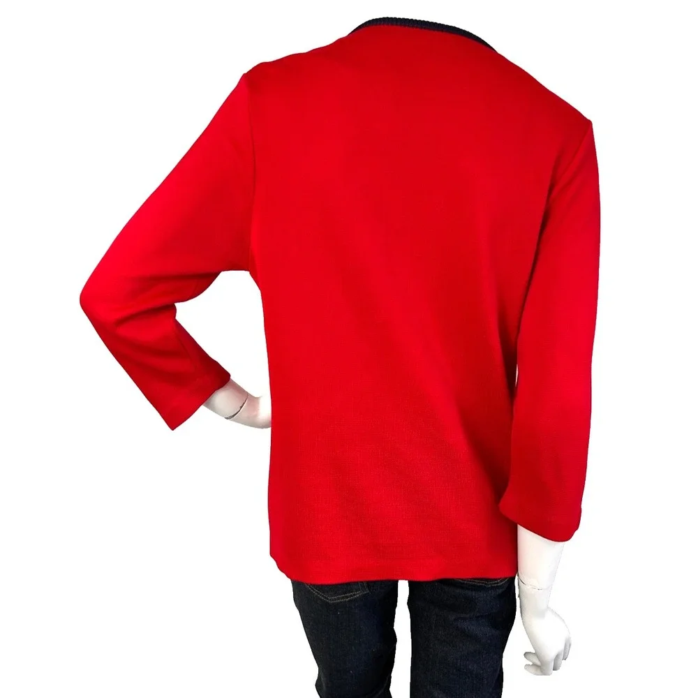 Vintage 1960s Double Knit Mod Cardigan Sweater Open Front ILGWU Red Size Medium - Picture 3 of 8